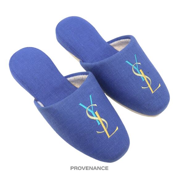 🔴 Yves Saint Laurent YSL Logo Slipper - Blue Canvas - Picture 3 of 6